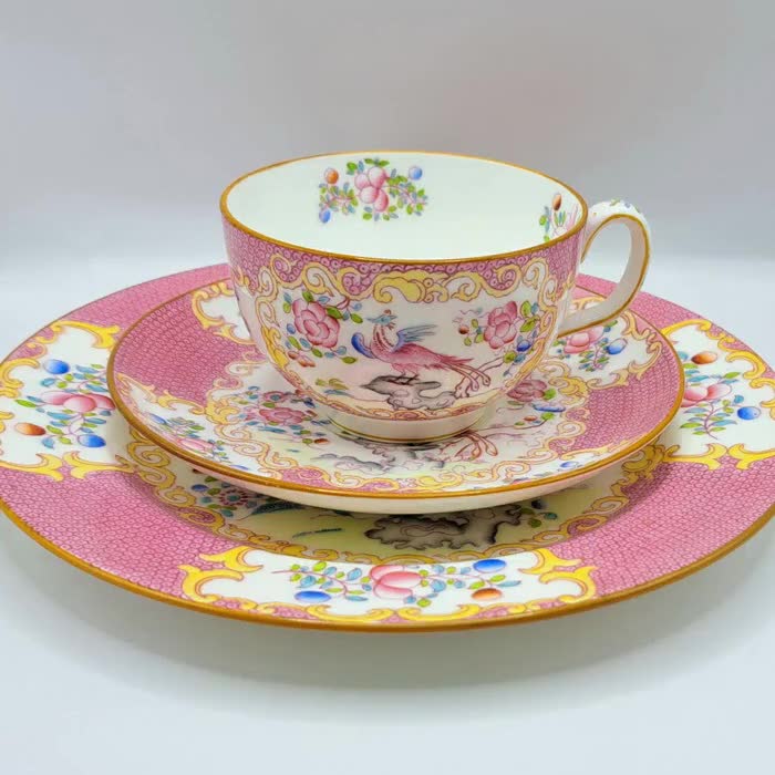Minton Pink Cockatrice Teacup Saucer and Plate , Made in England